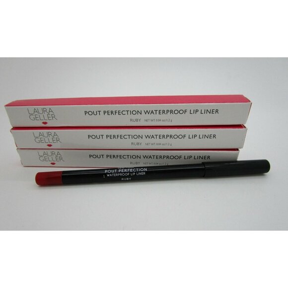 LAURA GELLER Pout Perfection Waterproof Lip Liner RUBY - Lot of 3